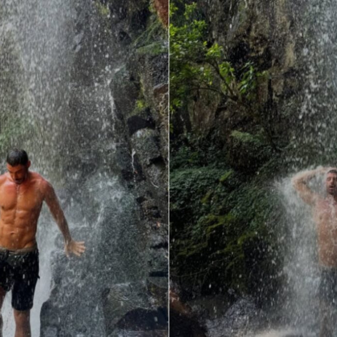 Cauã Reymond grava remake em cachoeira no Paraná